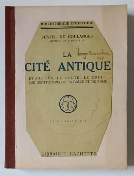 LA CITE ANTIQUE par FUSTEL DE COULANGES , 1923