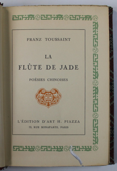 LA FLUTE DE JADE par FRANZ TOUSSAINT , 1933