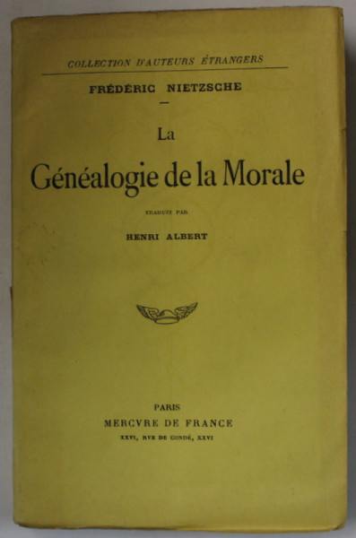 LA GENEALOGIE DE LA MORALE par FRIEDRICH NIETZSCHE , 1929