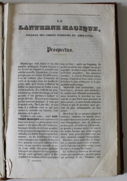 LA LANTERNE MAGIQUE , JOURNAL DES CHOSES CURIEUSES ET AMUSANTES , TOME PREMIER , MIJLOCUL SEC. XX