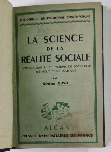 LA SCIENCE DE LA REALITE SOCIALE-DEMETRE GUSTI  1941