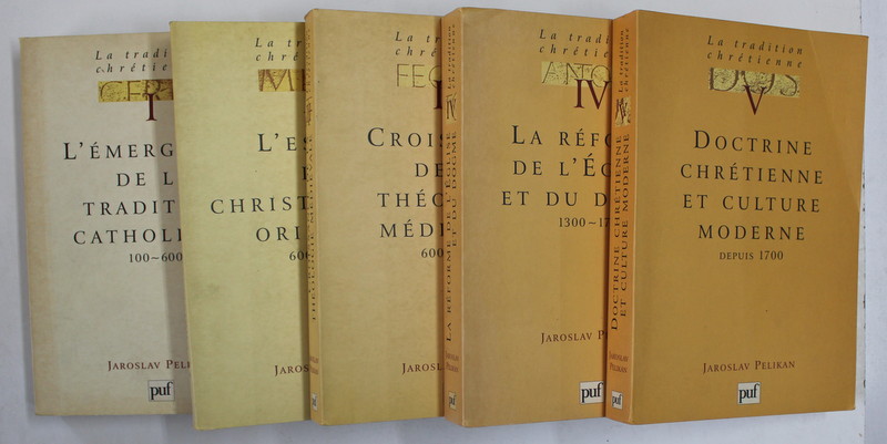 LA TRADITION CHRETIENNE , HISTOIRE DU DEVELOPPEMENT DE LA DOCTRINE par JAROSLAV PELIKAN , 5 VOLUMES , 1994