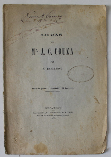 LE CAS DE Mr. A.C. COUZA par N. BASILESCO , 1900