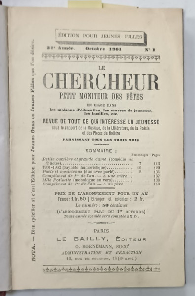 LE CHERCHER , PETIT MONITEUR DES FETES , COLEGAT DE 14 NUMERE APARUTE IN PERIOADA  OCT. 1901 - OCT . 1904