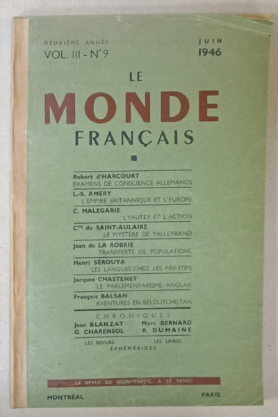 LE MONDE FRANCAIS , No. 9 , JUIN 1946 , COTOR REFACUT