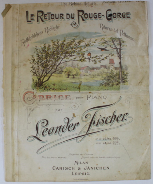 LE RETOUR DU ROUGE - GEORGE , CAPRICE POUR PIANO par LEANDER FISCHER , CCA. 1900 , PARTITURA