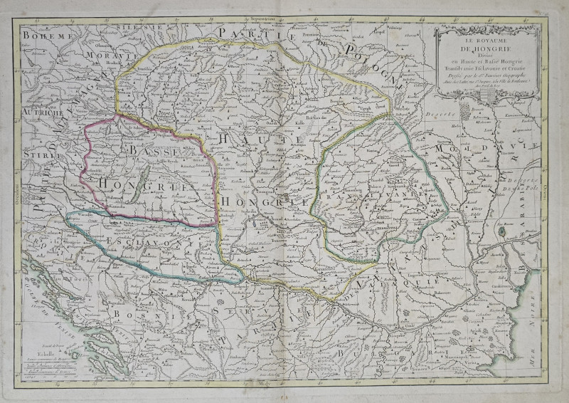 Le Royaume de Hongrie Divisé en Haute et Bafse Hongrie, Transilvanie... Harta Regatl Ungariei, Transilvania...cca. 1762