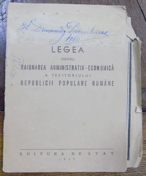 Legea pentru raionarea administrativ-economica a teritoriului Republicii Populare Romane , 1950