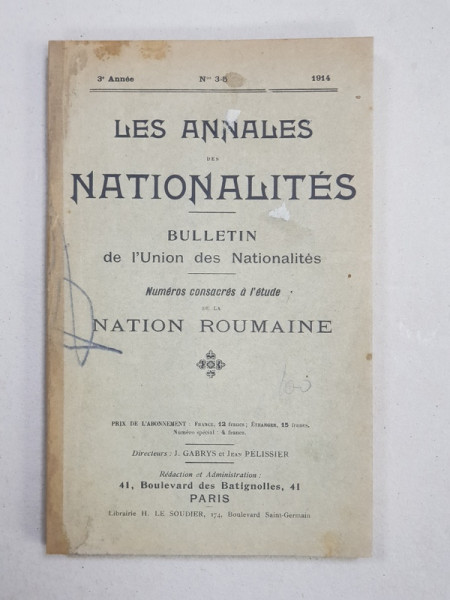 Les Annales des Nationalites, Nation Roumaine, An III, Nr. 3-5, 1914