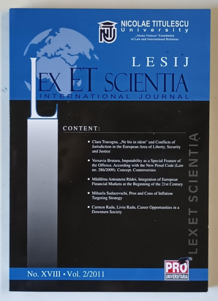 LEX ET SCIENTIA , INTERNATIONAL JOURNAL , NUMBER XVIII , VOLUME II , 2011