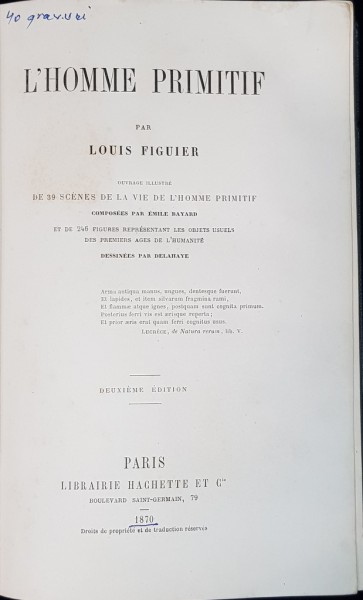 L'HOME PRIMITIF par LOUIS FIGUIE - PARIS, 1870