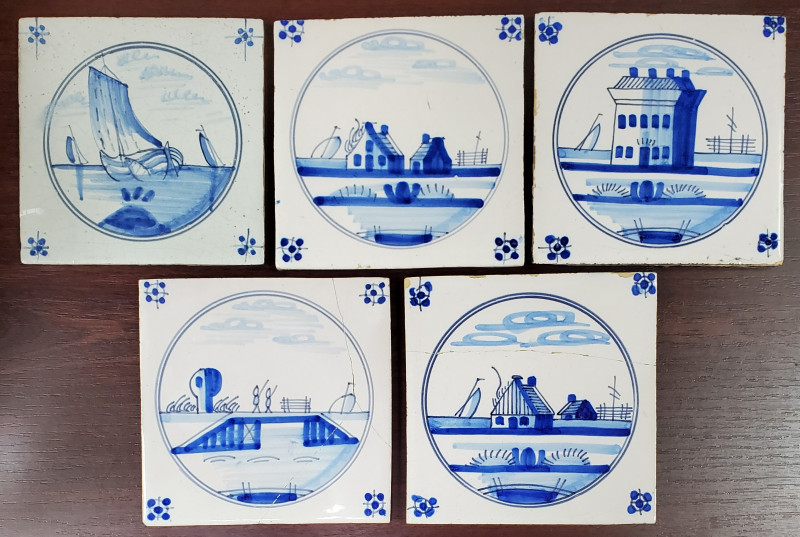 Lot format din 5 placi de faianta, Delft, Secol XX
