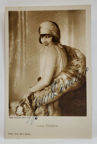 LUCY DORAINE , ACTRITA MAGHIARA DE FILM , 1898-1989, FOTOGRAFIE CU AUTOGRAF , FORMAT CARTE POSTALA , INTERBELICA