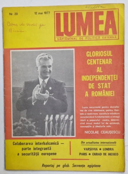 LUMEA , SAPTAMANAL DE POLITICA EXTERNA , NR. 20 , 1977