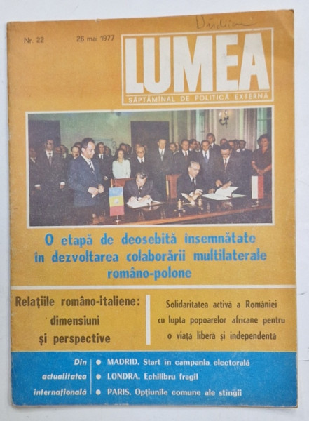 LUMEA , SAPTAMANAL DE POLITICA EXTERNA , NR. 22 , 1977