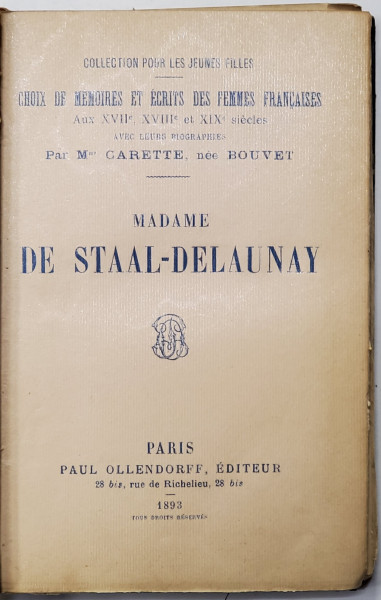 MADAME DE STAAL - DELAUNAY , 1891