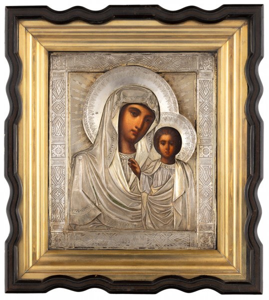 Maica Domnului cu Pruncul (Kazanskaya), Icoană pe lemn, cu ferecatura din argint aurit, Scoala ruseasca, Secol XIX