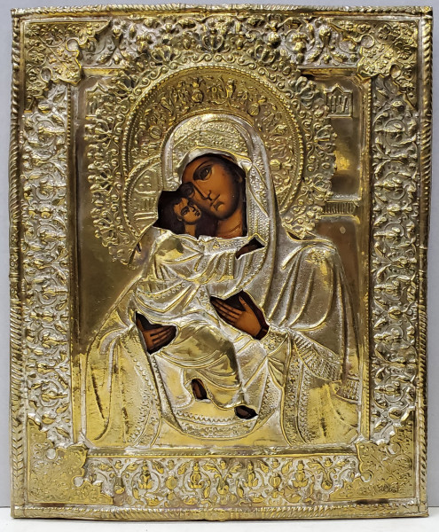 Maica Domnului cu Pruncul, Vladimirskaya, Icoana cu Ferecatura, Scoala Rusa, Secol XIX