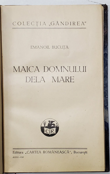 MAICA DOMNULUI DELA MARE de EMANOIL BUCUTA - BUCURESTI, 1930 *Dedicatie