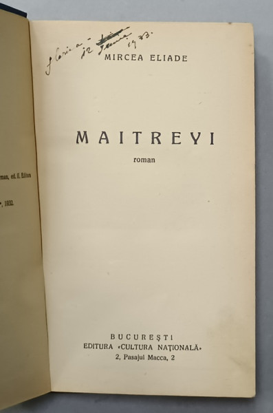 MAITREY , roman de MIRCEA ELIADE , 1933 *EDITIE PRINCEPS