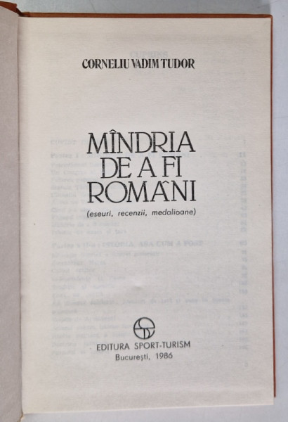 MANDRIA DE A FI ROMANI de CORNELIU VADIM TUDOR , 1986