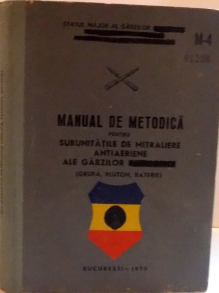 MANUAL DE METODICA PENTRU SUBUNITATILE DE MITRALIERE ANTIAERIENE ALE GARZILOR PATRIOTICE [GRUPA, PLUTO, BATERIE] , 1975