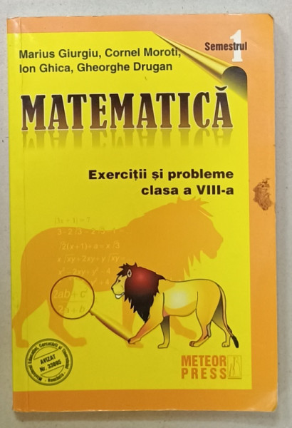 MATEMATICA , EXERCITII SI PROBLEME , CLASA A VIII -A de MARIUS GIURGIU ...GH. DRUGAN , SEMESTRUL I , 2009