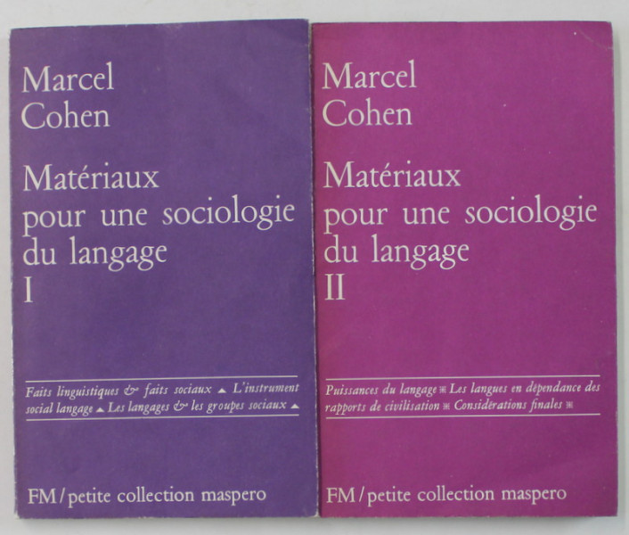 MATERIAUX  POUR UNE SOCIOLOGIE DU LANGAGE par MARCEL COHEN , VOLUMELE I - II , 1971