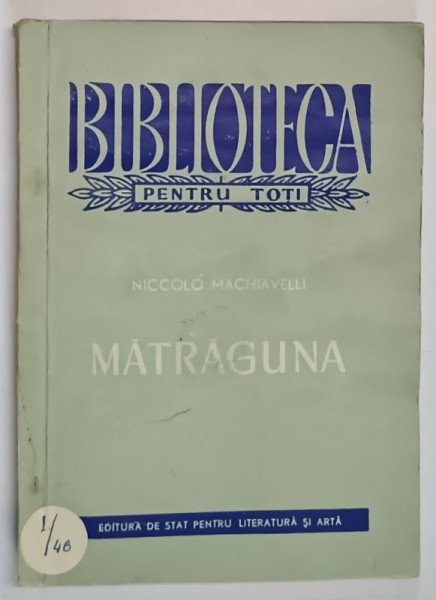 MATRAGUNA-NICCOLO MACHIAVELLI  1958