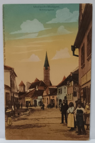 MEDIAS , STRADA FIERARILOR , CARTE POSTALA ILUSTRATA , INCEPUTUL SEC. XX