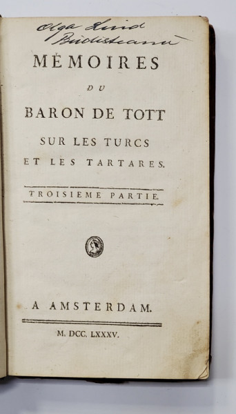 MEMOIRES DU BARON DE TOTT SUR LES TURCS ET LES TARTARES, TOME III - AMSTERDAM, 1785