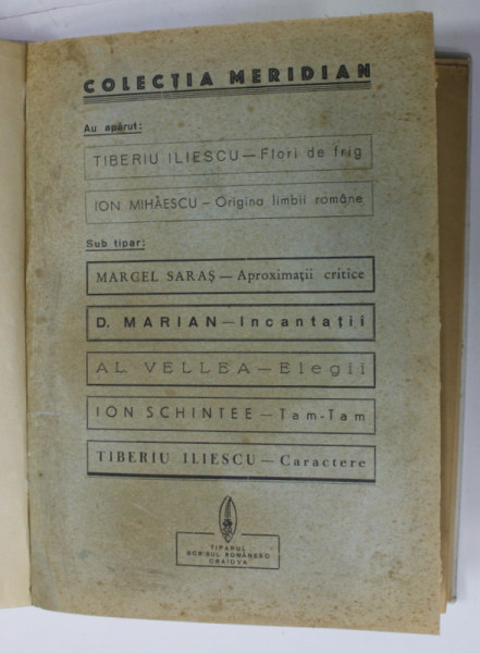 MERIDIAN , CAET LUNAR DE LITERATURA  ( REVISTA DE AVANGARDA ) ,  coordonator TIBERIU ILIESCU , NR. 14,15, 16 ,  OCT. , NOV. DEC. 1941