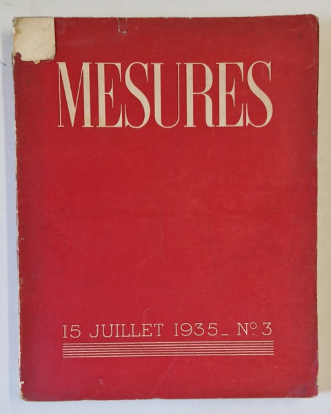 MESURES , CAHIERS TRIMESTRIELLE , NO. 3 , 15 JUILLET  1935