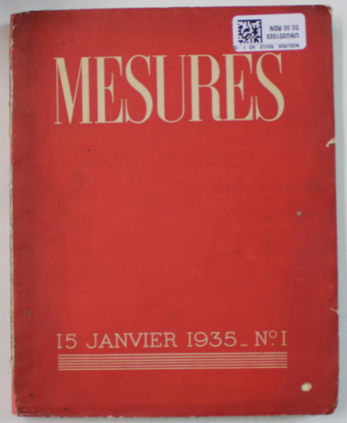 MESURES , REVUE , NO. 1 , 15 JANVIER 1935 , COPERTA TIPARITA INVERS