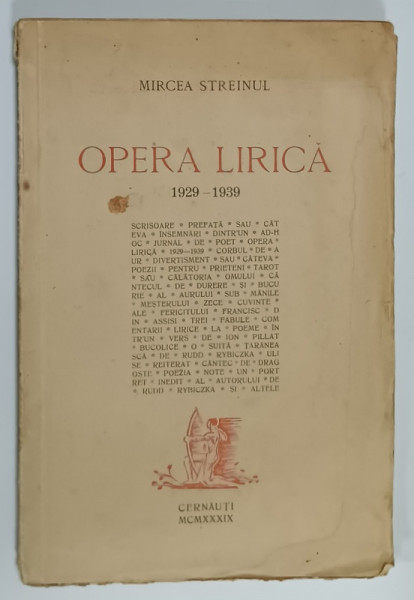 MIRCEA STREINUL , OPERA LIRICA , 1929 -1939