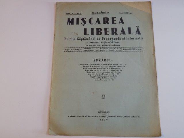 MISCAREA LIBERALA, ANUL I, NR. 6, 27 SEPTEMBRIE 1930