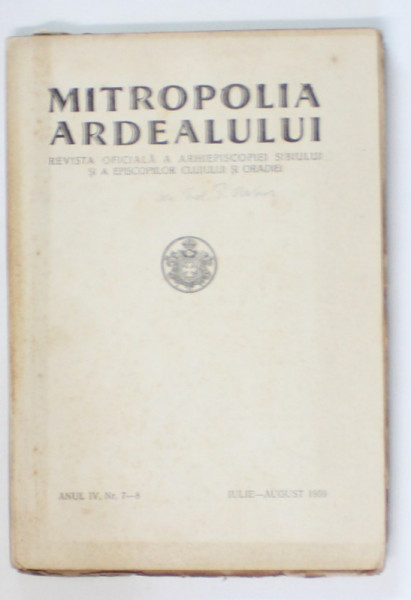 MITROPOLIA  ARDEALULUI , REVISTA OFICIALA A ARHIEPISCOPIEI SIBIULUI ...CLUJULUI SI ORADIEI , NR. 7-8 , 1959