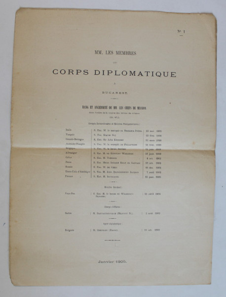 MM. LE MEMBRES DU CORPS DIPLOMATIQUE A BUCAREST , NR.1 , JANVIER 1905