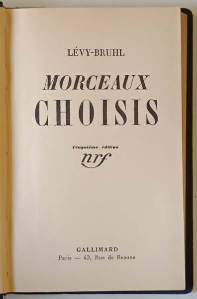 MORCEAUX CHOISIS par LEVY - BRUHL , 1936