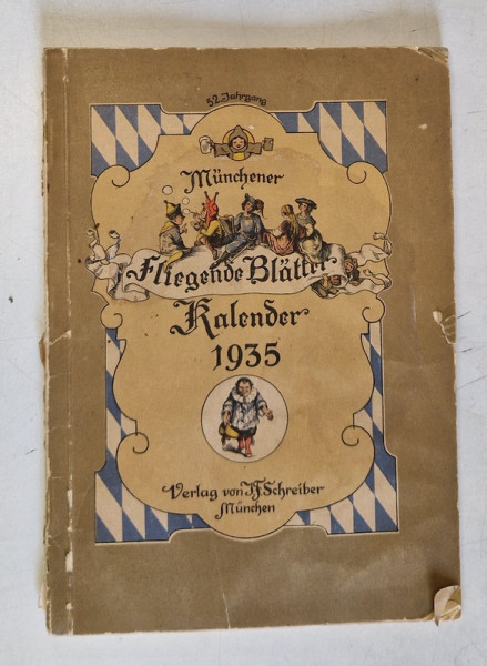 MUNCHENER FLIEGENDE BLATTER KALENDER ( ALMANAHUL REVISTEI ' FLIEGENDE BLATTER )  , 1935 , TEXT IN LB. GERMANA CU CARACTERE GOTICE