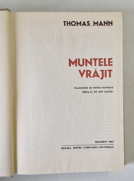 MUNTELE VRAJIT de THOMAS MANN , 1967 *EDITIE CARTONATA