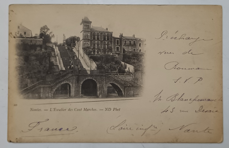 NANTES , L'ESCALIER DES CENTS MARCHES , FOTOGRAFIE PE CARTE POSTALA , CLASICA , DATATA 1901