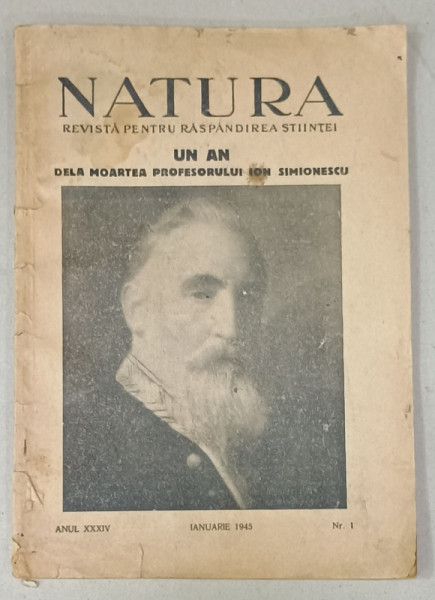 NATURA , REVISTA PENTRU RASPANDIREA STIINTEI , ANUL XXXIV , NR. 1 , IANUARIE , 1945