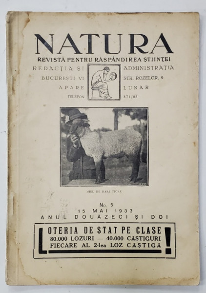 NATURA , REVISTA PENTRU RASPANDIREA STIINTELOR , Nr. 5 , 1933