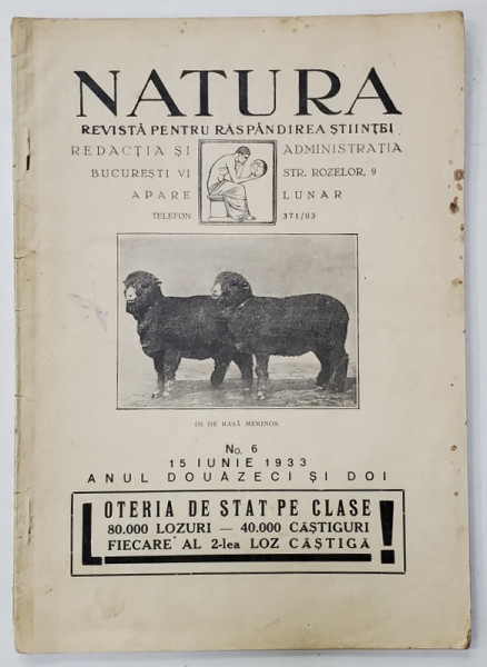 NATURA , REVISTA PENTRU RASPANDIREA STIINTELOR , Nr. 6 , 1933