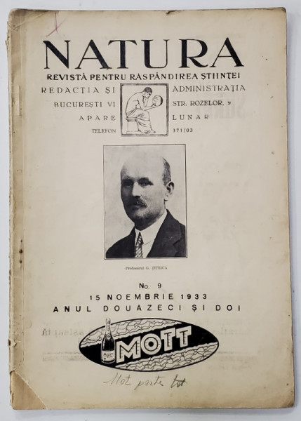 NATURA , REVISTA PENTRU RASPANDIREA STIINTELOR , Nr. 9 , 1933
