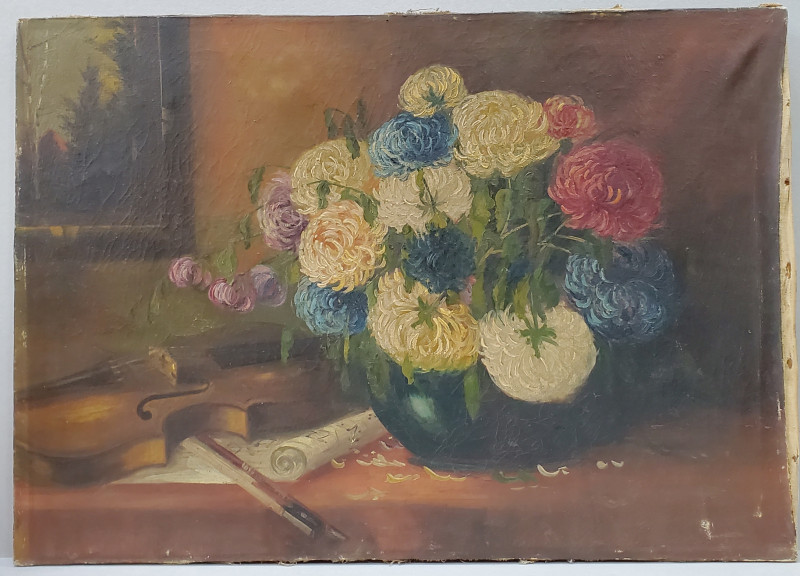 Natura statica cu vioara si crizanteme - Nesemnat