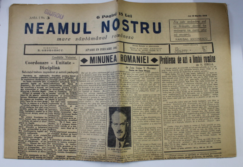 NEAMUL NOSTRU , MARE SAPTAMANAL ROMANESC , ANUL I , NO.3 , 18 MARTIE , 1943