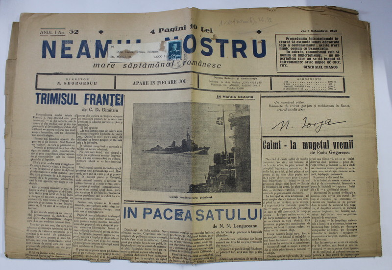 NEAMUL NOSTRU , MARE SAPTAMANAL ROMANESC , ANUL I , NO.32 , 7 OCTOMBRIE , 1943