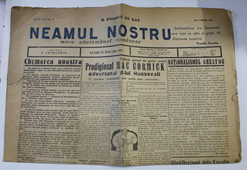 NEAMUL NOSTRU , MARE SAPTAMANAL ROMANESC , ANUL XX , NO.1 , 4 MARTIE , 1943